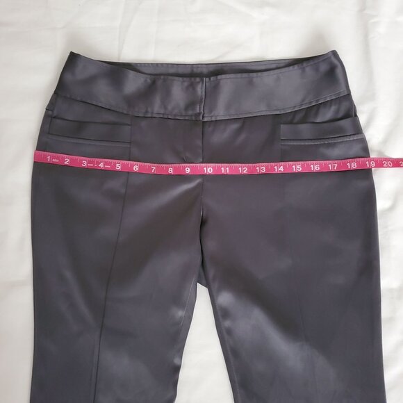 Express Design Studio Black Satin Tailored Seamed Back Slit Slim Pants Women's 8 - Picture 10 of 12